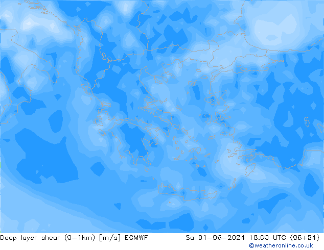 Deep layer shear (0-1km) ECMWF сб 01.06.2024 18 UTC