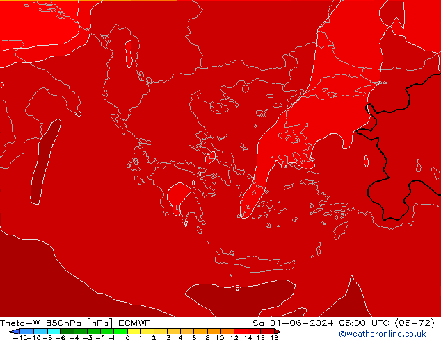 Theta-W 850hPa ECMWF sáb 01.06.2024 06 UTC