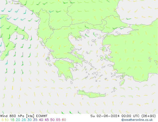 Vento 850 hPa ECMWF Dom 02.06.2024 00 UTC