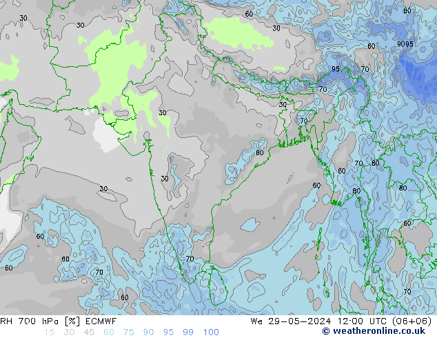 RH 700 hPa ECMWF mer 29.05.2024 12 UTC