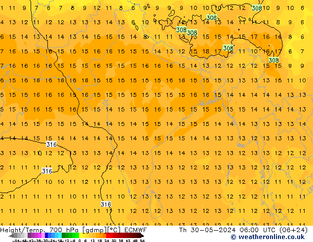 Géop./Temp. 700 hPa ECMWF jeu 30.05.2024 06 UTC