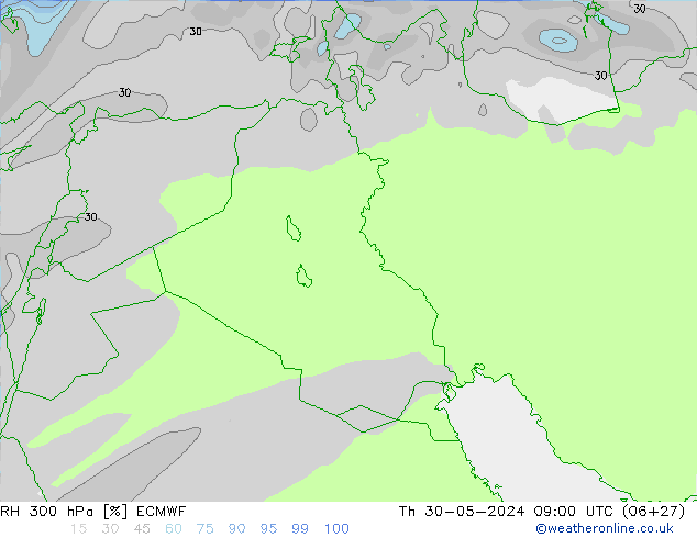 RH 300 hPa ECMWF Th 30.05.2024 09 UTC