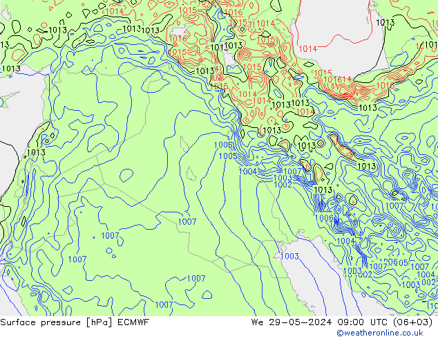 Luchtdruk (Grond) ECMWF wo 29.05.2024 09 UTC
