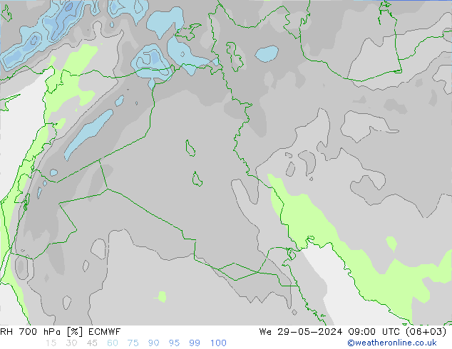 RH 700 гПа ECMWF ср 29.05.2024 09 UTC