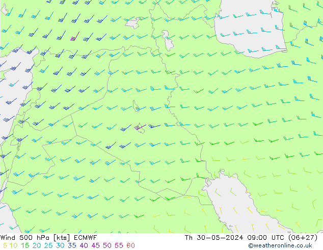 Wind 500 hPa ECMWF Th 30.05.2024 09 UTC