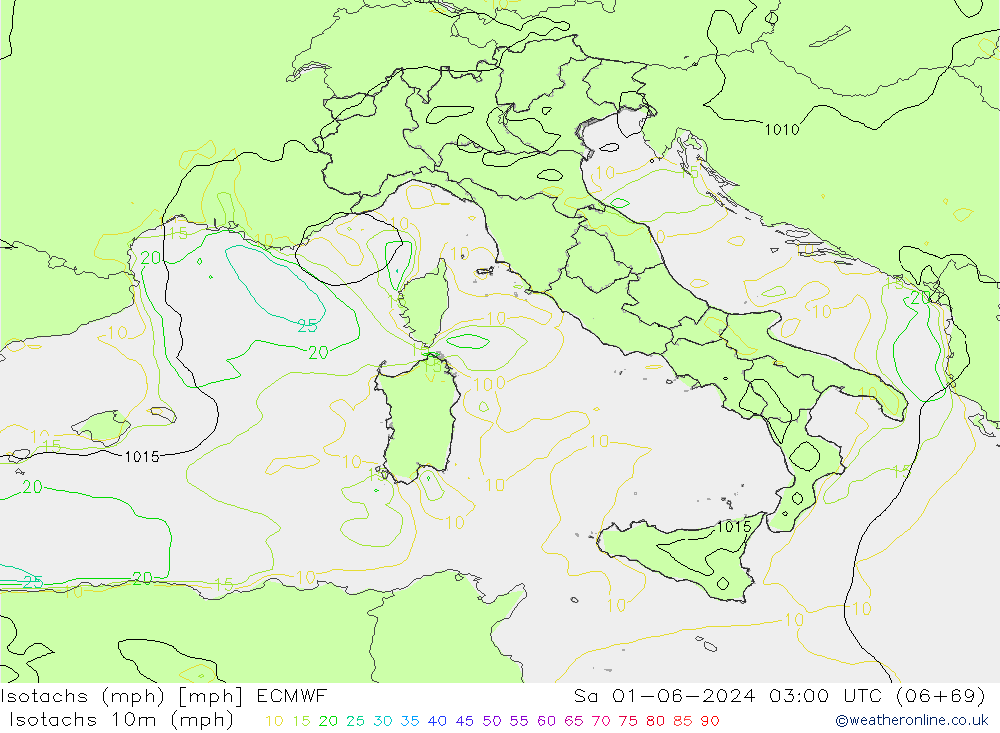 Isotachs (mph) ECMWF Sáb 01.06.2024 03 UTC