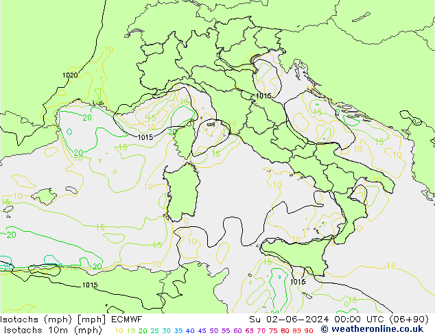 Isotachs (mph) ECMWF dom 02.06.2024 00 UTC