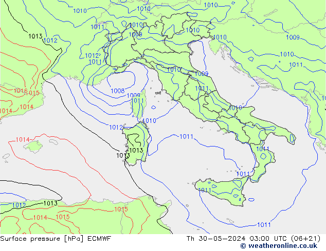 Atmosférický tlak ECMWF Čt 30.05.2024 03 UTC