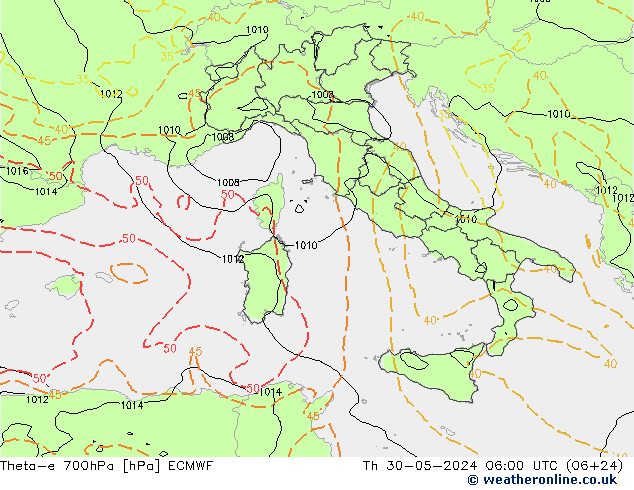 Theta-e 700hPa ECMWF Do 30.05.2024 06 UTC