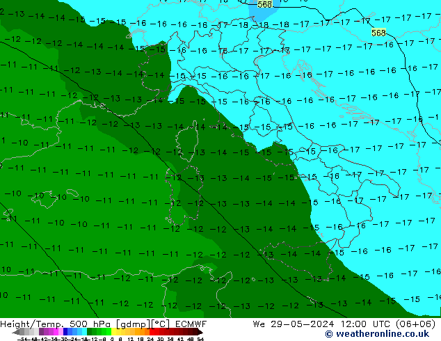 Z500/Rain (+SLP)/Z850 ECMWF mer 29.05.2024 12 UTC