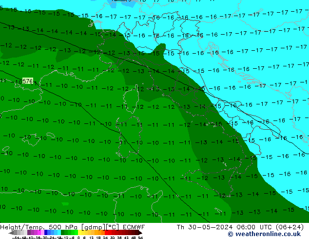 Z500/Rain (+SLP)/Z850 ECMWF gio 30.05.2024 06 UTC