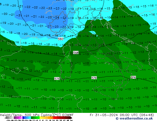 Z500/Rain (+SLP)/Z850 ECMWF Pá 31.05.2024 06 UTC