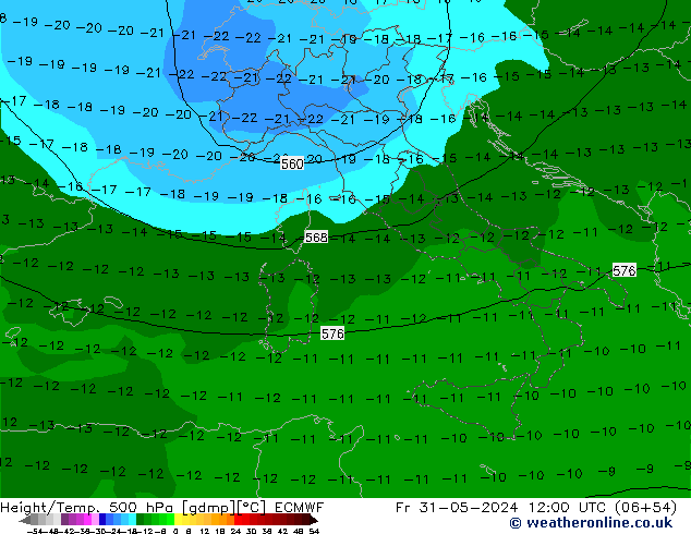 Z500/Rain (+SLP)/Z850 ECMWF Fr 31.05.2024 12 UTC