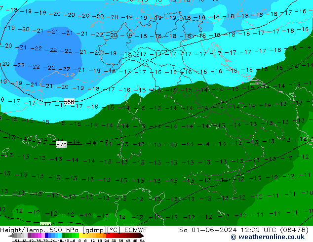 Z500/Rain (+SLP)/Z850 ECMWF сб 01.06.2024 12 UTC