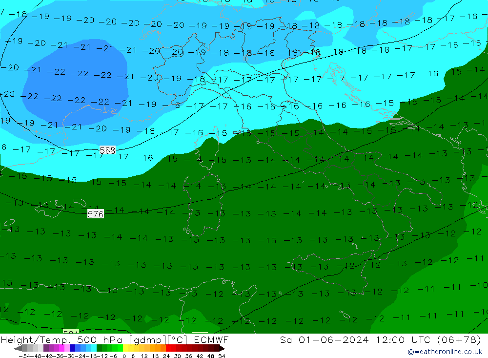 Z500/Rain (+SLP)/Z850 ECMWF sab 01.06.2024 12 UTC