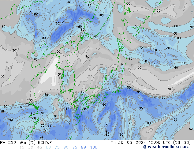 RH 850 hPa ECMWF  30.05.2024 18 UTC