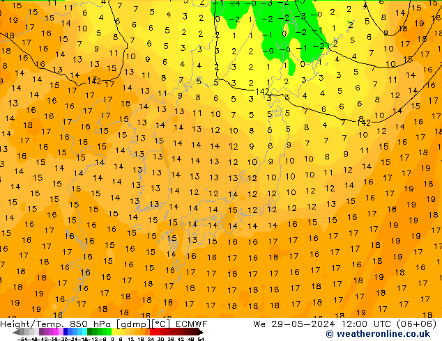 Z500/Rain (+SLP)/Z850 ECMWF Qua 29.05.2024 12 UTC