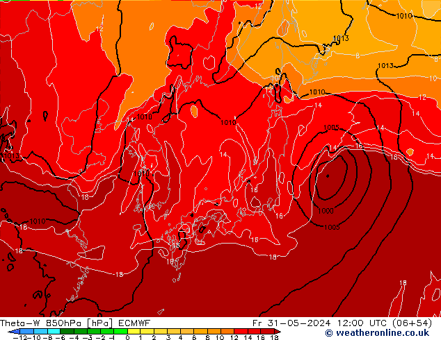 Theta-W 850hPa ECMWF ven 31.05.2024 12 UTC