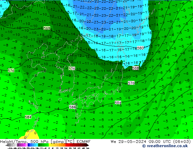 Height/Temp. 500 hPa ECMWF mer 29.05.2024 09 UTC