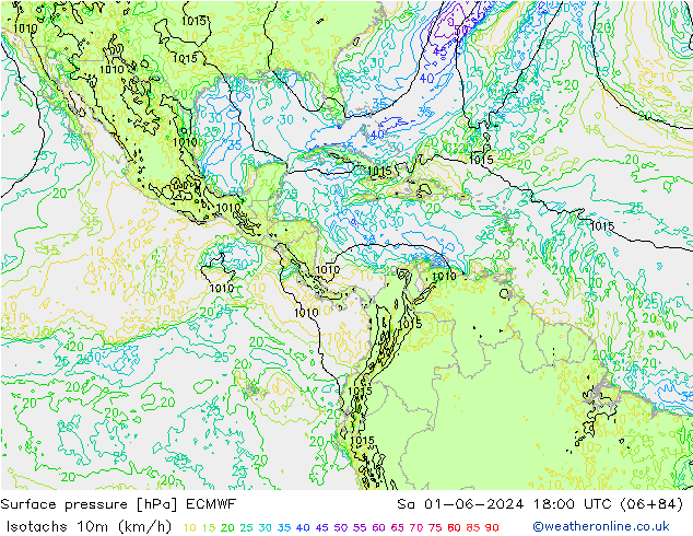 Isotachs (kph) ECMWF Sáb 01.06.2024 18 UTC