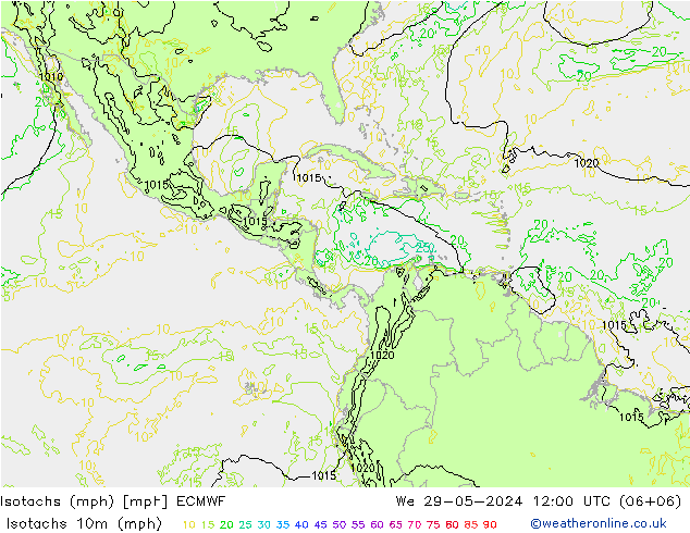 Isotachen (mph) ECMWF wo 29.05.2024 12 UTC