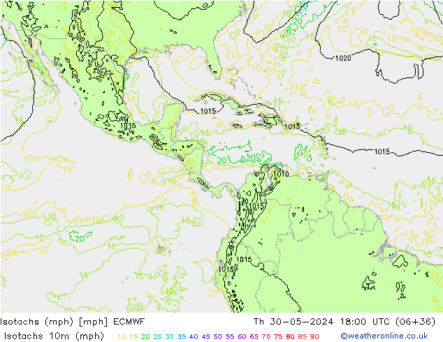 Isotachs (mph) ECMWF чт 30.05.2024 18 UTC