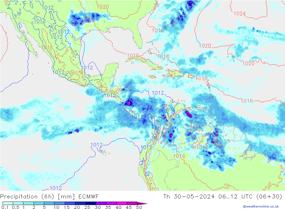 Z500/Rain (+SLP)/Z850 ECMWF Qui 30.05.2024 12 UTC