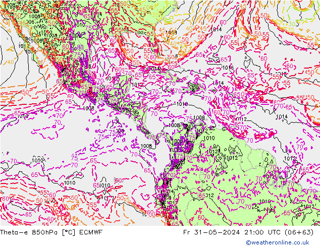 Theta-e 850hPa ECMWF ven 31.05.2024 21 UTC