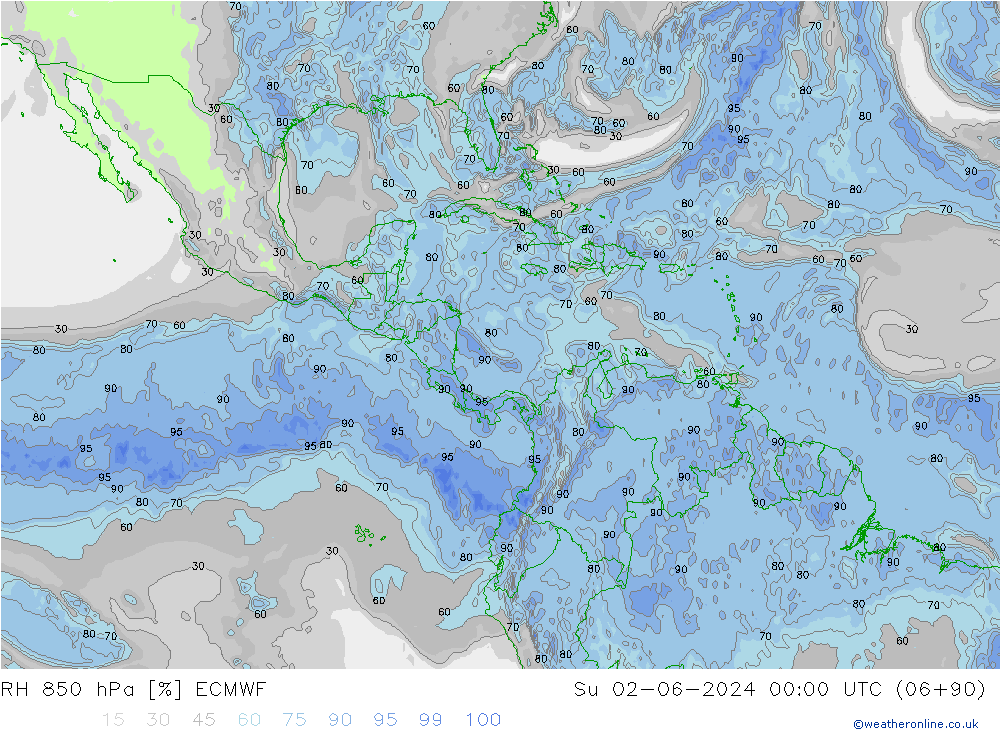 RH 850 hPa ECMWF Ne 02.06.2024 00 UTC