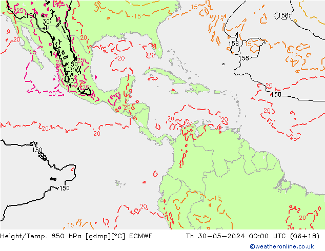 Z500/Rain (+SLP)/Z850 ECMWF чт 30.05.2024 00 UTC