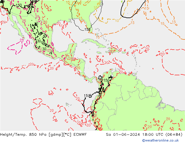 Height/Temp. 850 hPa ECMWF Sáb 01.06.2024 18 UTC