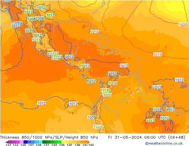 Dikte 850-1000 hPa ECMWF vr 31.05.2024 06 UTC