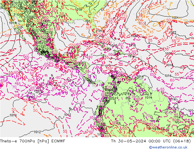 Theta-e 700hPa ECMWF Per 30.05.2024 00 UTC