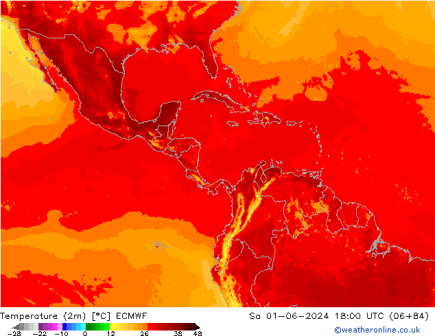 Temperatura (2m) ECMWF Sáb 01.06.2024 18 UTC