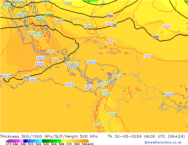 Dikte 500-1000hPa ECMWF do 30.05.2024 06 UTC