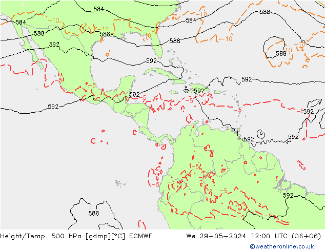 Z500/Rain (+SLP)/Z850 ECMWF Qua 29.05.2024 12 UTC