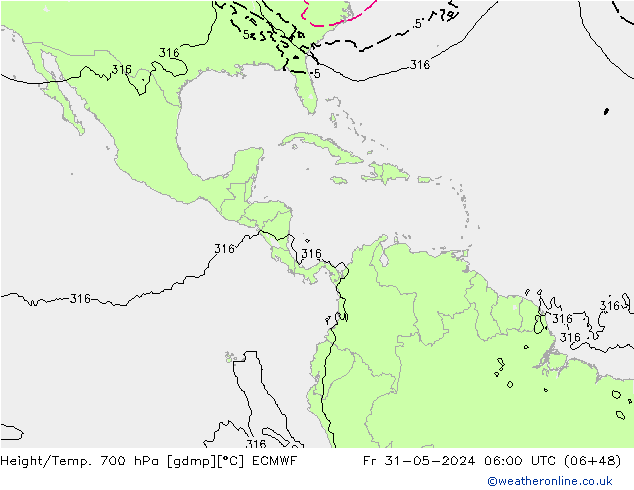 Height/Temp. 700 гПа ECMWF пт 31.05.2024 06 UTC