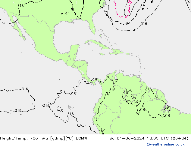 Height/Temp. 700 hPa ECMWF  01.06.2024 18 UTC