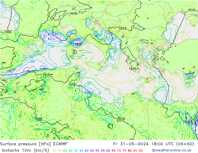 Eşrüzgar Hızları (km/sa) ECMWF Cu 31.05.2024 18 UTC