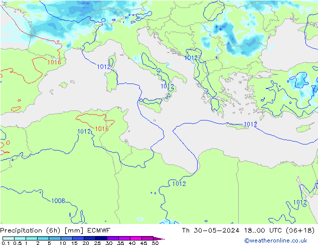 Precipitação (6h) ECMWF Qui 30.05.2024 00 UTC