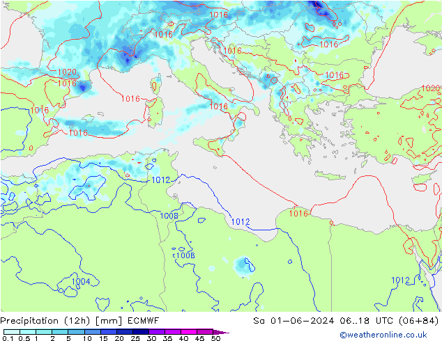 Precipitación (12h) ECMWF sáb 01.06.2024 18 UTC