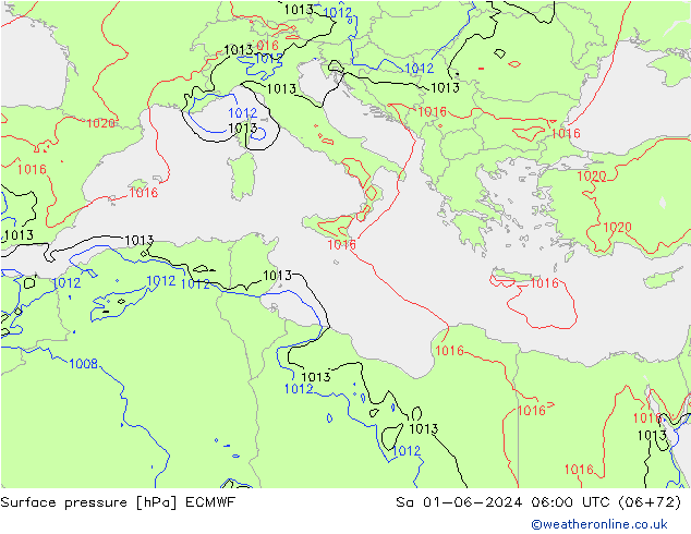 Pressione al suolo ECMWF sab 01.06.2024 06 UTC