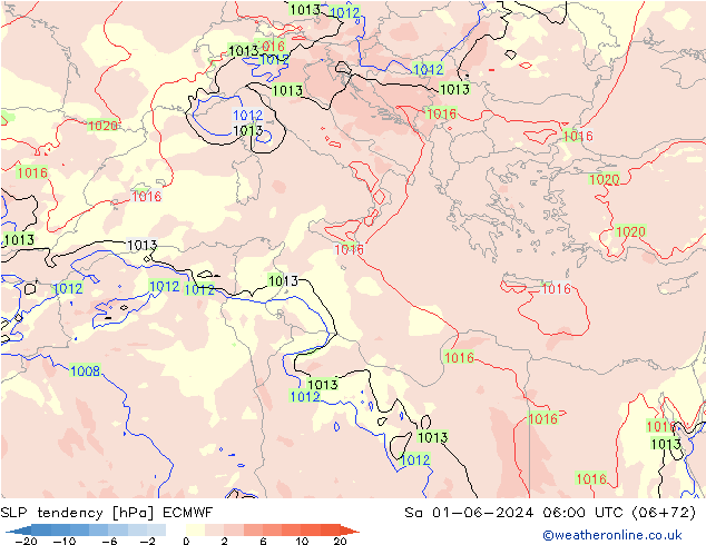 Tendenza di Pressione ECMWF sab 01.06.2024 06 UTC