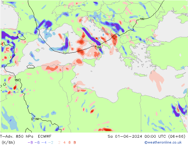 T-Adv. 850 hPa ECMWF Sáb 01.06.2024 00 UTC