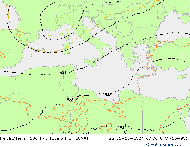 Height/Temp. 500 hPa ECMWF  02.06.2024 00 UTC