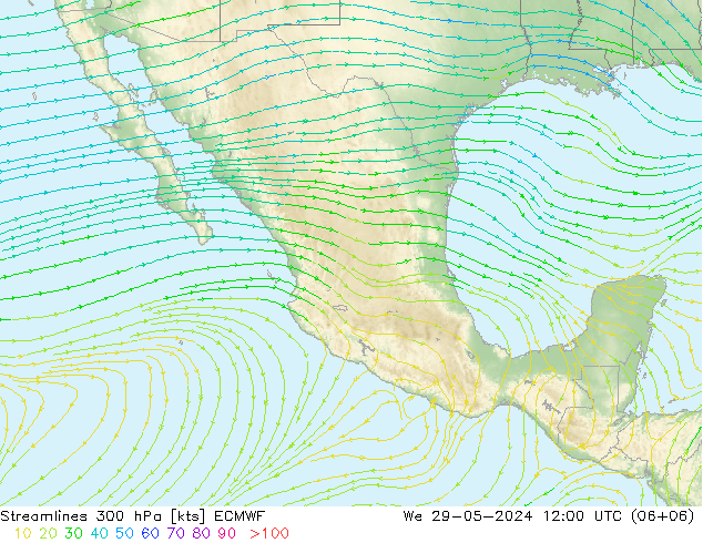 Linia prądu 300 hPa ECMWF śro. 29.05.2024 12 UTC