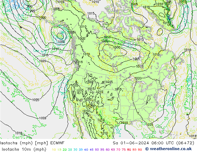 Isotachen (mph) ECMWF Sa 01.06.2024 06 UTC