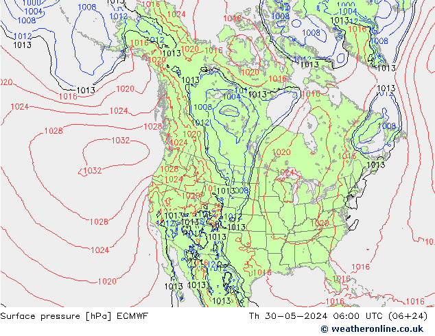 Atmosférický tlak ECMWF Čt 30.05.2024 06 UTC