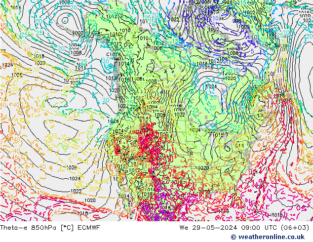 Theta-e 850hPa ECMWF We 29.05.2024 09 UTC