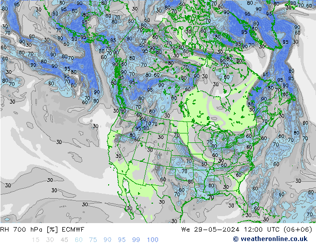 RH 700 hPa ECMWF We 29.05.2024 12 UTC